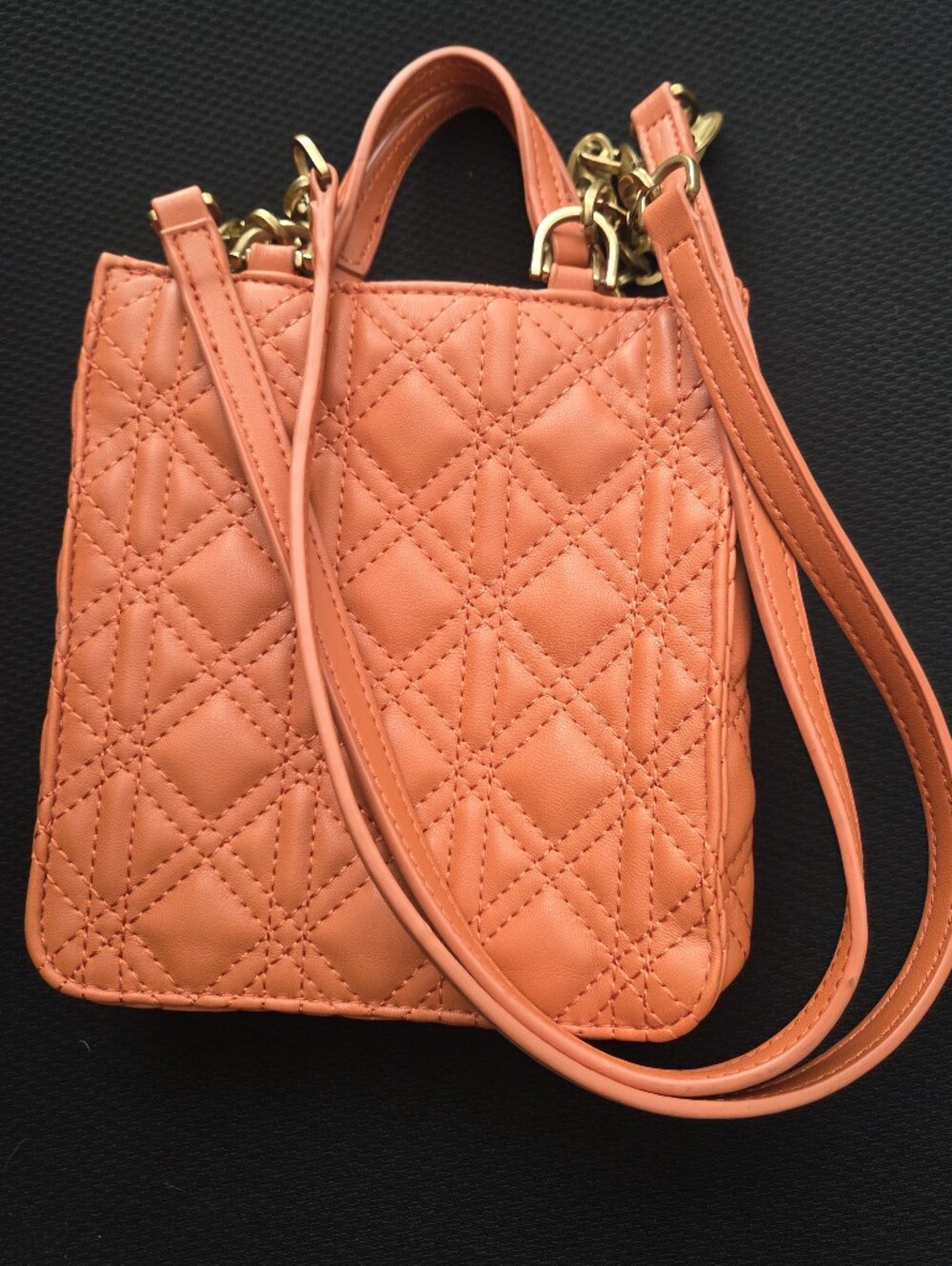 Zara Orange Quilted Mini Tote Bag Gold Chain Purse